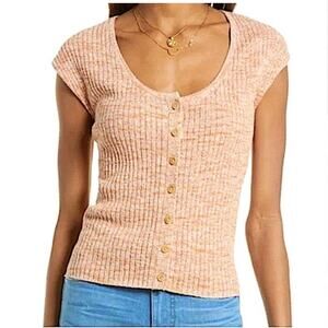 Madewell Button Blouse Women LARGE Marled Sweater Tee Shaw Preppy Casual